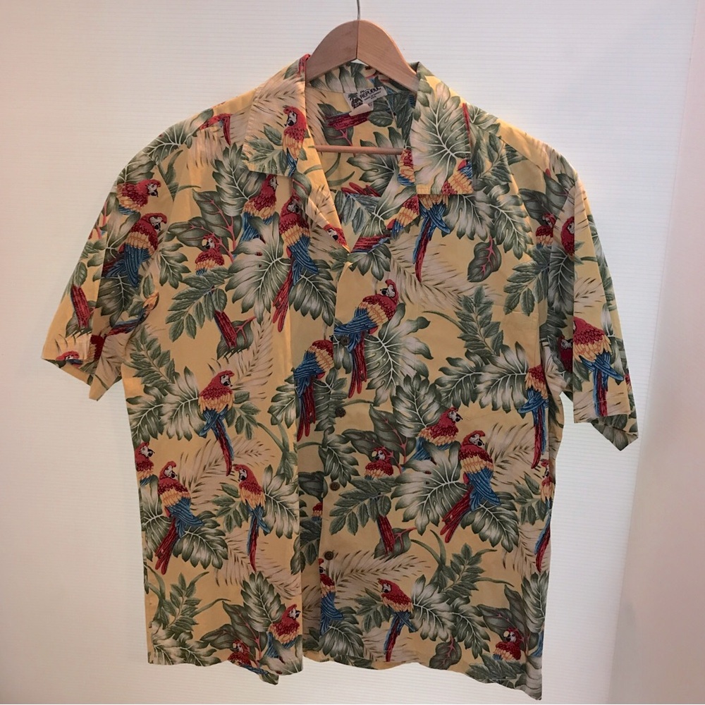 Vtg ALOHA REPUBLIC Hawaiian Shirt Resort Hawaii Rain Forest Parrot Jungle XL